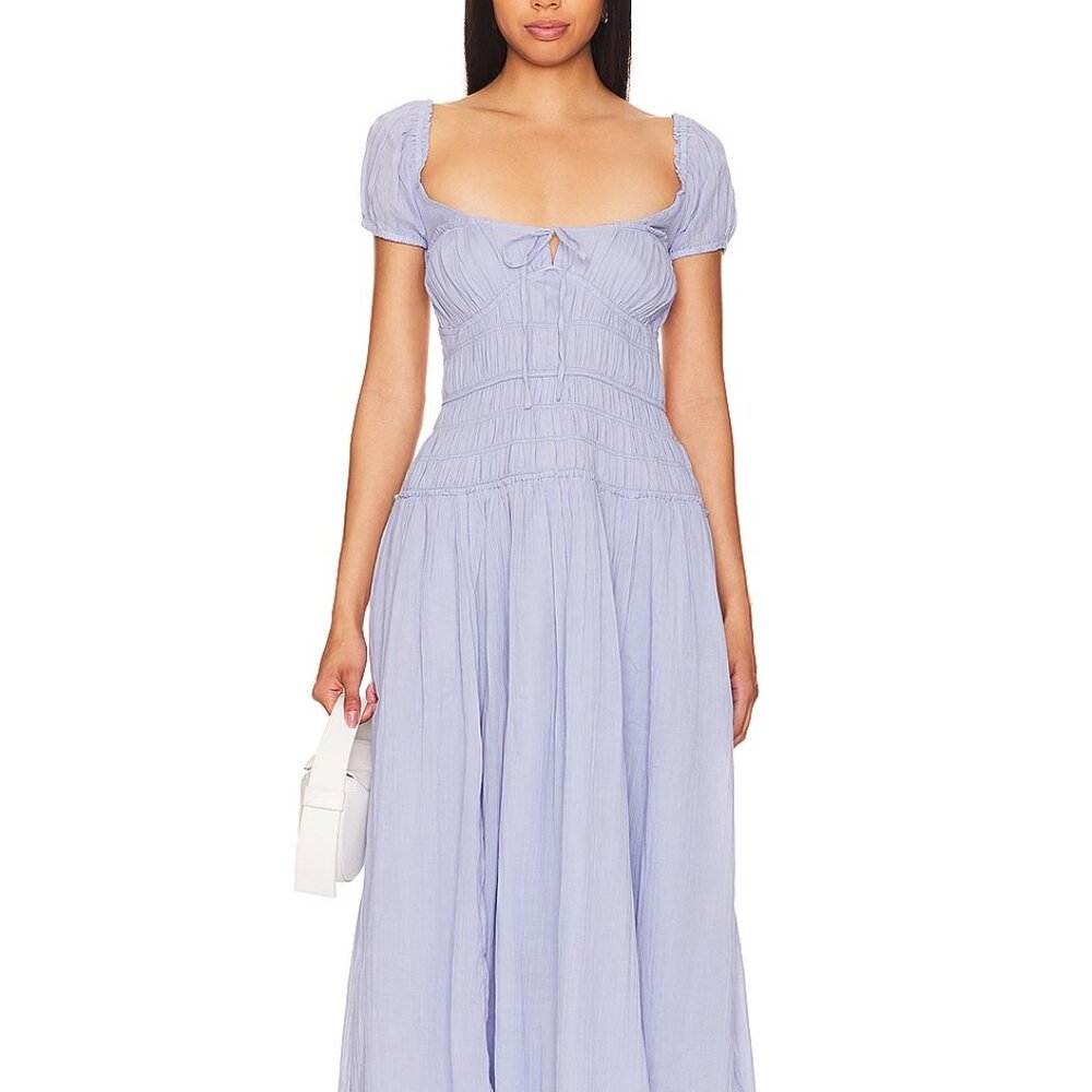 Free People Feeling Bonita Puff Sleeve Midi Dress in Blue Heron - Size Medium